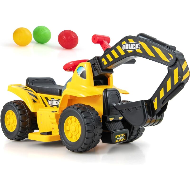 GOPLUS Sitzbagger, Kinderbagger mit Fernbedienung, Elektroauto mit Stauraum & Hupe & Soundeffekten & klappbarem Basketballkorb & 3 Bällen, Sandbagger