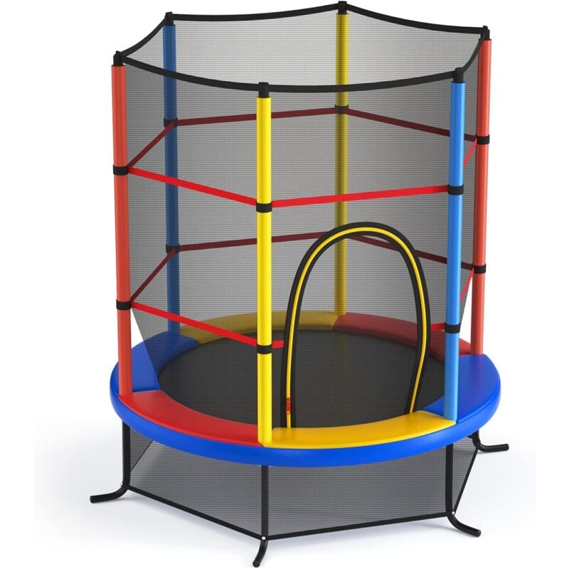 Trampolin, Indoor-Trampolin mit Sicherheitsnetz, überdachung, verzinkte Stahlkonstruktion, Sprungmatte für Familien, Kinder - Goplus