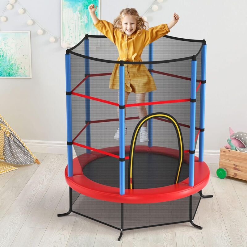 Goplus - Trampolin, Indoor-Trampolin mit Sicherheitsnetz, überdachung, verzinkte Stahlkonstruktion, Sprungmatte für Familien, Kinder (Marineblau)