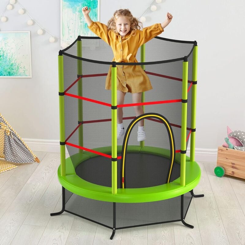 GOPLUS Trampolin, Indoor-Trampolin mit Sicherheitsnetz, überdachung, verzinkte Stahlkonstruktion, Sprungmatte für Familien, Kinder (Grün)