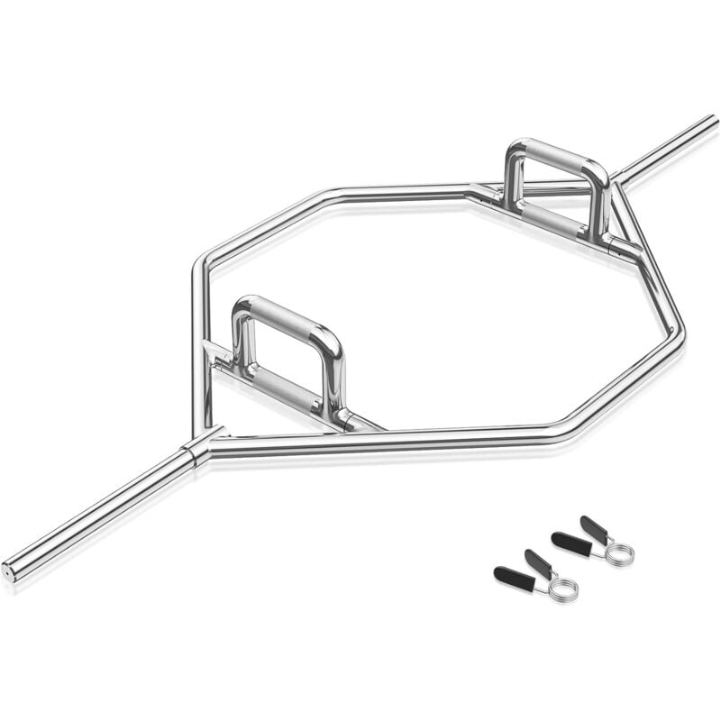 Trap Bar, Hex Bar aus Stahl bis 363 kg belastbar, Hantelstange mit klappbarem Griff, Rändelung & Federverschluss, Hexagon Stange für Kniebeugen &