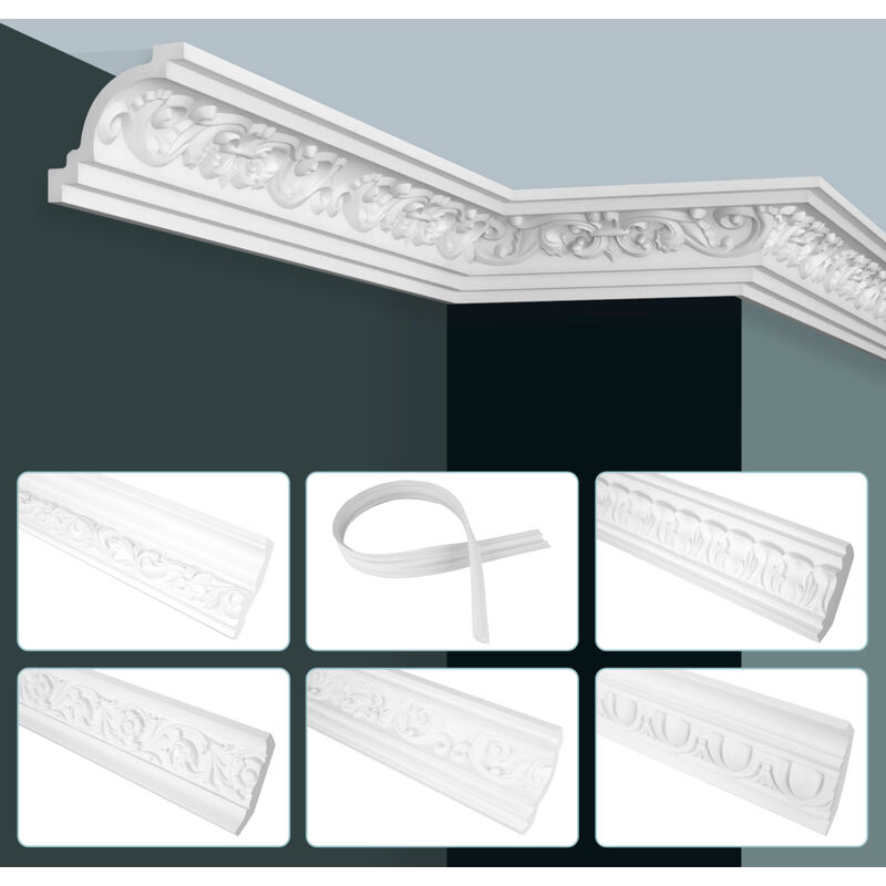 Grand Decor - Stuckleisten Decke Barock Stil, pu Hartschaum & Flexibel - 2m Deckenleisten gemustert C-Serie: 2 Meter / 1 Leiste, C748 - 75x35mm