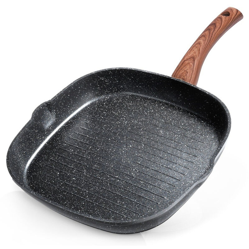 Granit-Grillpfanne für Fleisch und Fisch, quadratisch, 28 cm