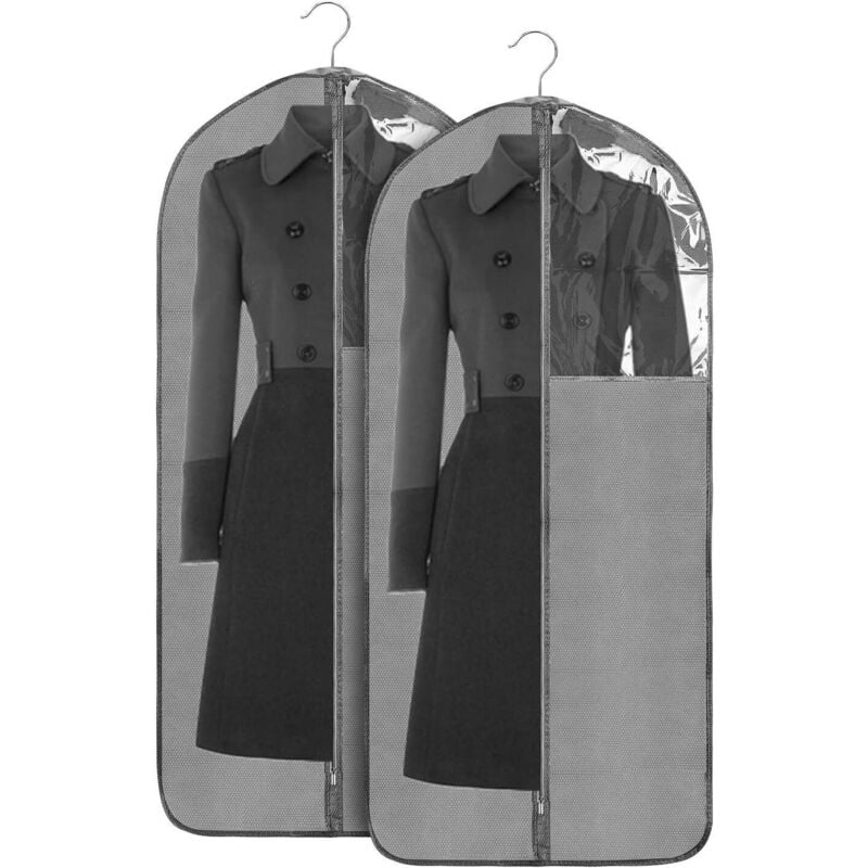 Grau – 24 x 53 Zoll (135 x 60 cm), faltbarer Kleiderschutz, 2-teilige Schutzhülle für lange Röcke, Kleider, Mäntel, mit klarem Fenster und staubdicht.