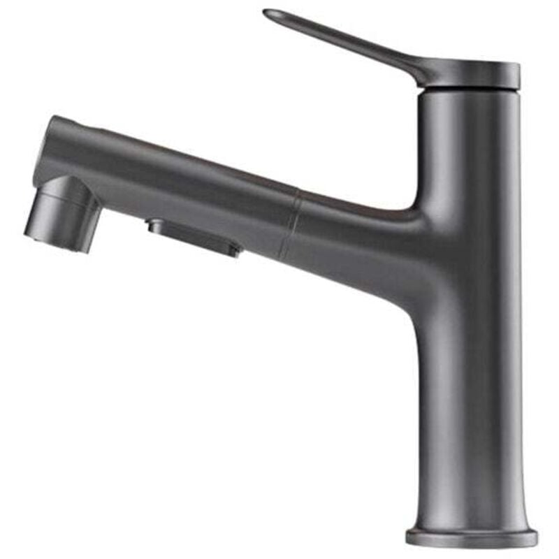 Grau) Badezimmerarmatur mit ausziehbarer Brause - Drei Wassermodi, Einloch-Badarmatur, perfekt für Familien- und moderne Badezimmer