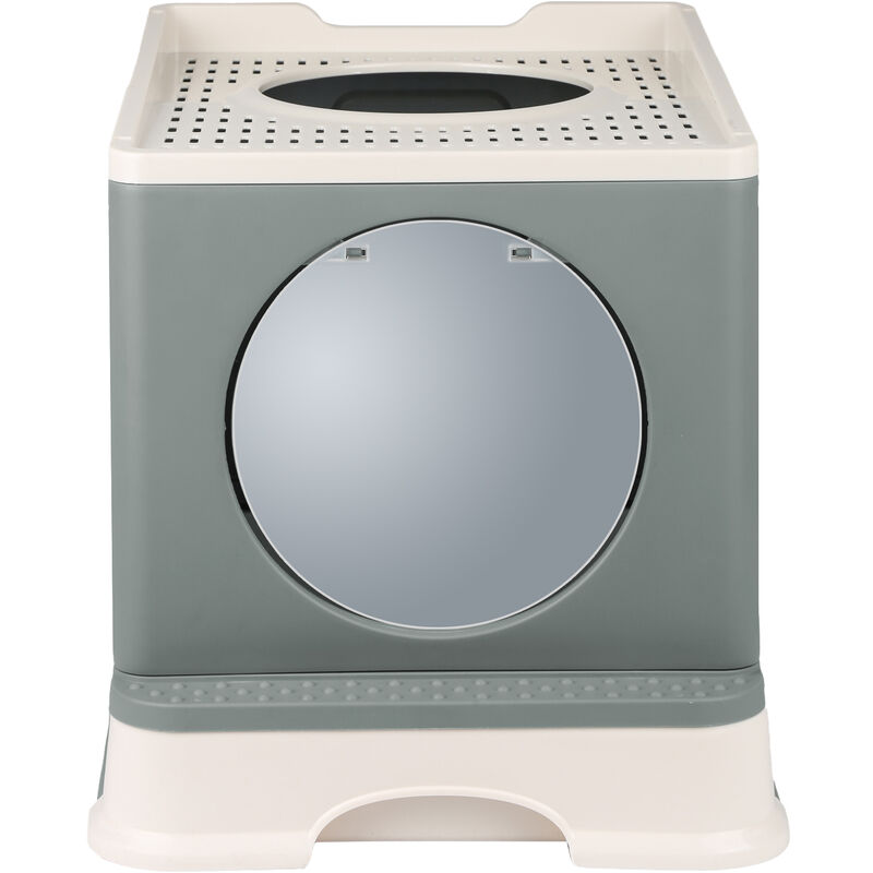 Katzentoilette, große Faltbare Katzentoilette mit vorderem Eingang und oberem Ausgang,mit Tabletts, Deckel und