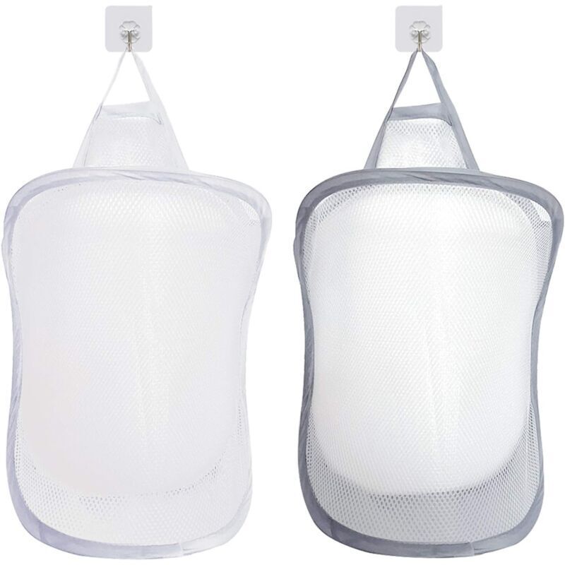 Grauer, weißer Wäschekorb, faltbarer Wäsche-Organizer, faltbarer Kulturbeutel, hängender Spielzeug-Organizer mit 2 Griffen (Haken nicht im