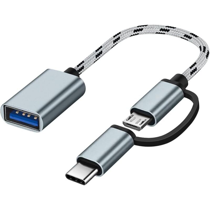 Grauer USB-C/Micro-USB-auf-USB-Adapter, Micro-USB/USB-C-auf-USB-3.0-Konverter, OTG-Adapterkabel, kompatibel mit MacBooks, Android-Telefonen usw.