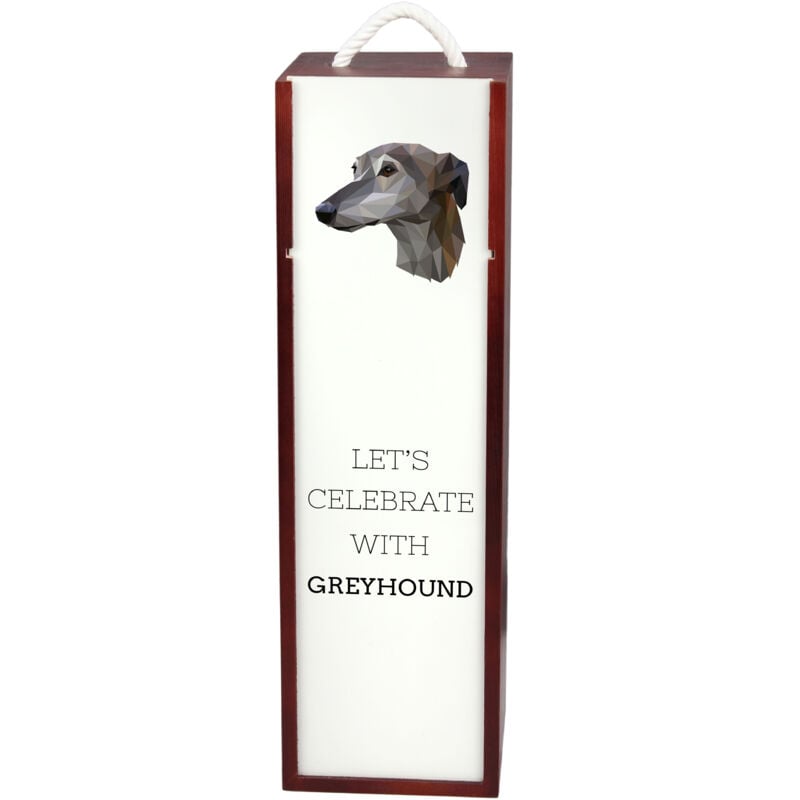 Greyhound, Englischer Windhund - geometrische Dose mit Foto und Aufschrift für Wein von Art-Dog