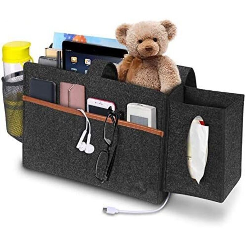 (Dunkelgrau, Taschentuchbox) Nachttisch-Aufbewahrungstasche, Nachttisch-Organizer, dunkelgraue Taschen, Hänge-Organizer für Tablet, Bücher,