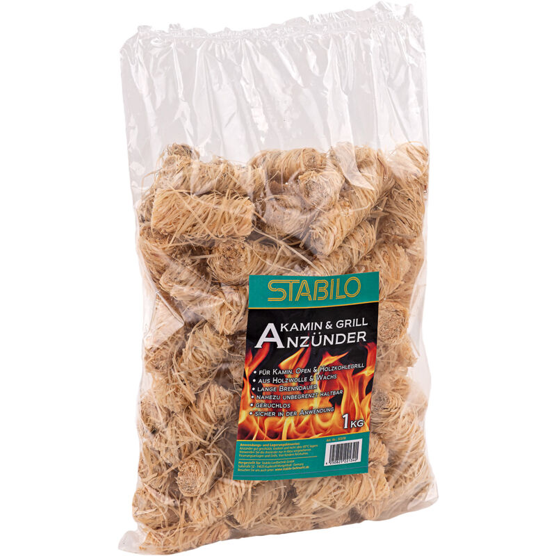 Stabilo - Grill- und Kaminanzünder Ofenanzünder Anzünder Holzwolle & Wachs 1kg ca. 75 St.