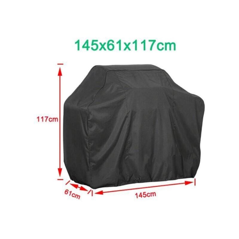 Grillabdeckung 145x61x117cm Schutzplane Schutzplane Abdeckung Grill Plancha wasserdicht Schwarz für Weber Barbecue, Brinkmann und die meisten