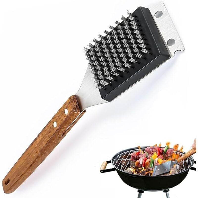 Grillbürste, Grill Bürste, Drahtbürste Grill, Grillbürste Edelstahl, Grillbürste Für Gussrost 38cm Extra Langer Und Hartholz Wärmedämmung Griff, BBQ