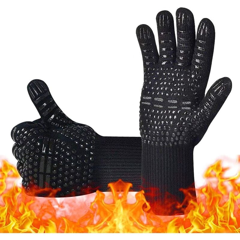 Grillhandschuhe, 1472 °f extrem hitzebeständige Ofenhandschuhe, Silikon, rutschfeste heiße Kochhandschuhe zum Grillen, Backen (schwarz, 1 Paar)