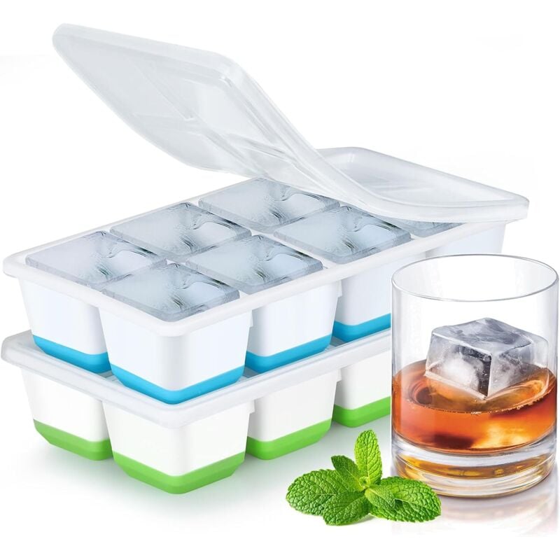 Große Eiswürfelform, JRISBO 4er-Pack Silikon-Eiswürfelform mit Deckel für Getränke, Whisky und Babynahrung, sichere, wiederverwendbare, stapelbare