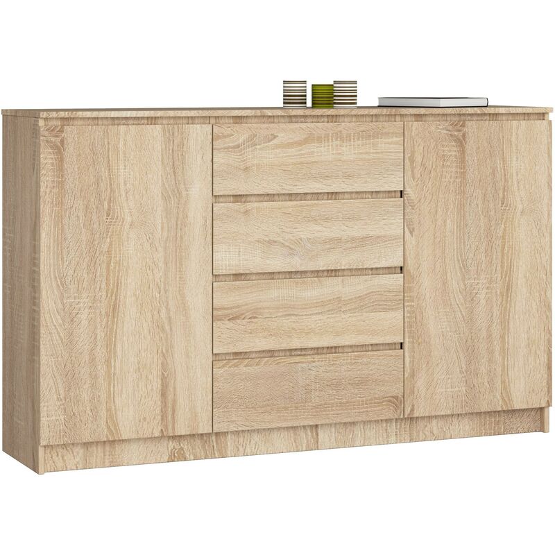 Kommode Akord K160 Sonoma-Eiche 160 cm 2 Türen 4 Schubladen 4 Ebenen B160 x H99 x T40 cm
