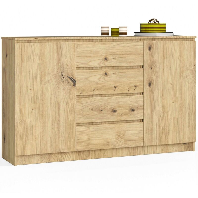 Kommode Akord K160 Eiche Artisan 160 cm 2 Türen 4 Schubladen 4 Ebenen B160 x H99 x T40 cm