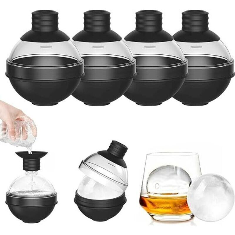 Große Silikon-Eiswürfelform für Whisky – 6er-Set mit 2-in-1-Trichterdeckel – Runde Eiswürfelformen (6 cm Durchmesser) für Bourbon-Cocktails – Leicht