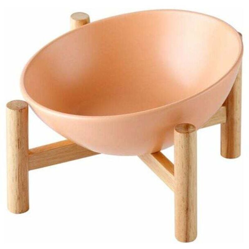 Großer, erhöhter Futternapf in Orange, schräger Napf für Hunde und Katzen, Keramik mit Bambus- und Holzständer, Groß – Fei Yu