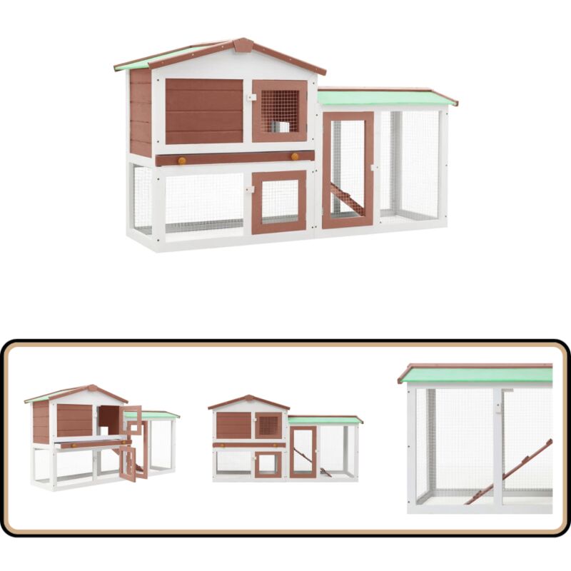 Großer Kaninchenstall Braun und Weiß 145x45x84 cm Holz - Holzhaus - Kaninchendrahtgehege - Kaninchenstall - Kleintiere - Tierheim