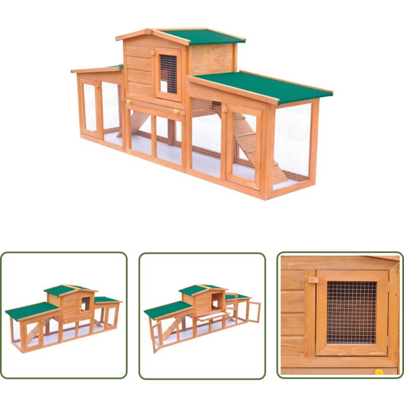 The Living Store - Großer Kaninchenstall Kleintierhaus Hasenstall mit Dächern Holz - Kaninchenstall - Holzhaus - Tiergehege - Kleintiere