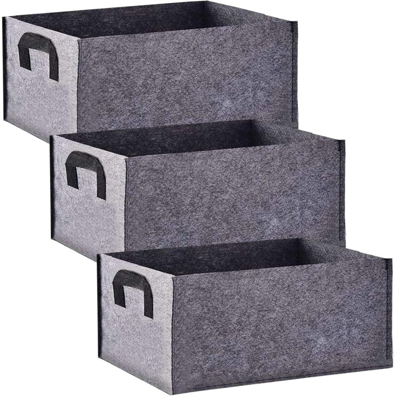 Grow Bag, 3 Pieces Set of Rectangular Black Non-woven Grow Bags with Handle, Indoor Outdoor Grow Bags Planting Pot for Vegetables, Flowers and Fruits