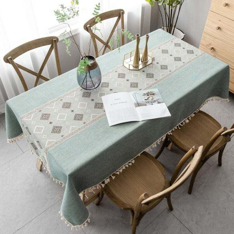 Mantel rectangular verde, mantel antiincrustante de algodón y lino, mantel bordado, mesa de cocina de estilo chino, elegante mantel decorativo