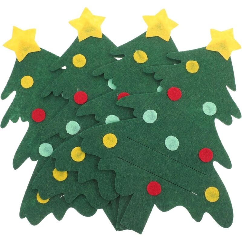 Grünes Weihnachtsbaum-Geschirrset, 18,5 x 13,5 cm, 4-teiliges Filzmesser- und Gabelset, Aufbewahrungstasche, Esstisch