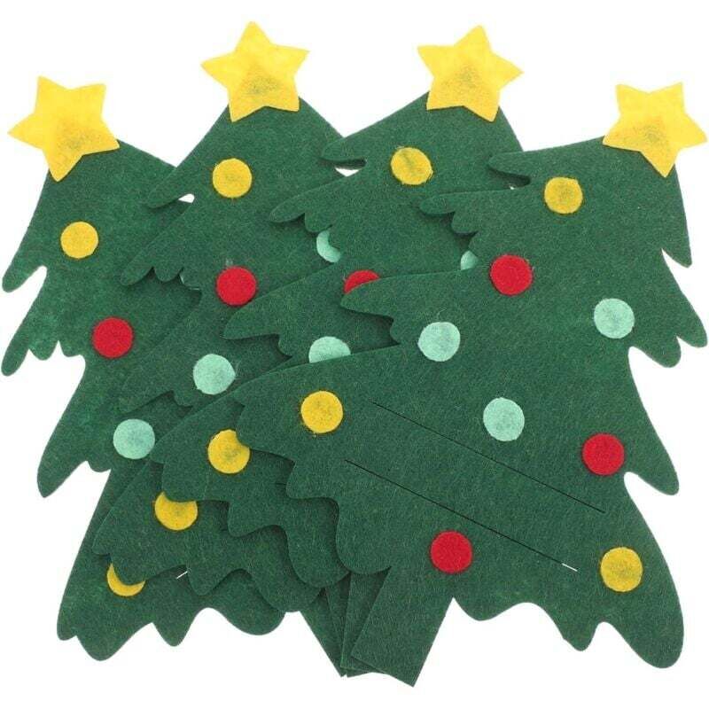 Grünes Weihnachtsbaum-Geschirrset, 18,5 x 13,5 cm, 4-teiliges Filzmesser- und Gabelset, Aufbewahrungstasche, Esstisch