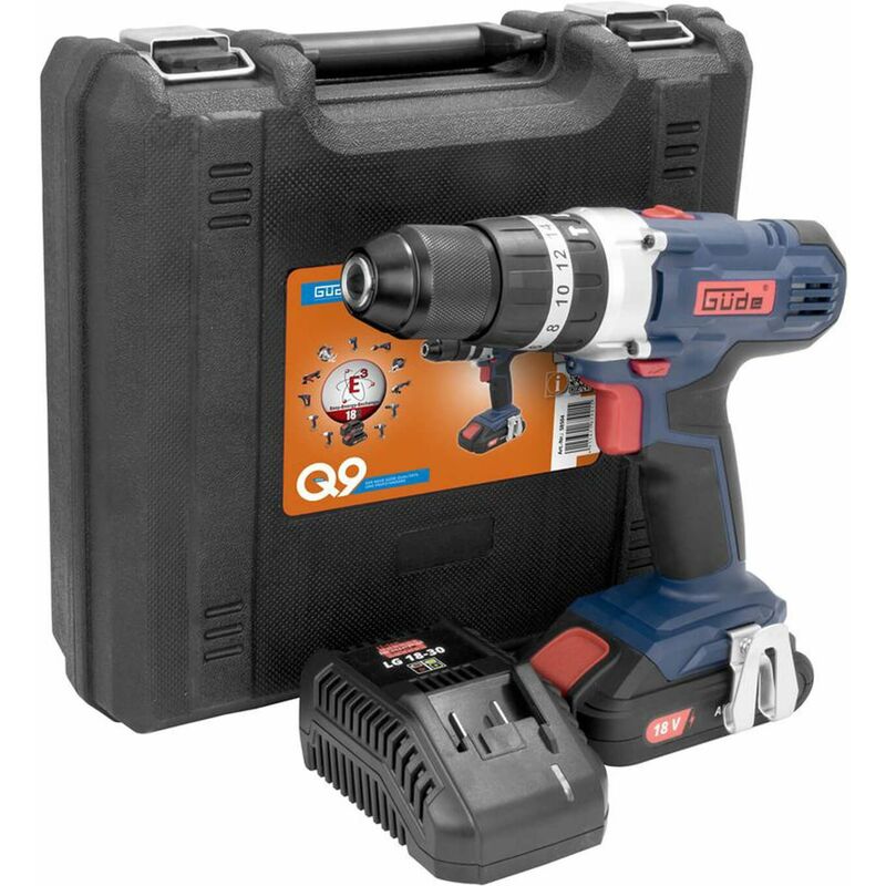 Güde - Q9 Akku Schlagbohrschrauber bsb 18-201-30K Koffer + 13 tlg Bohrer & Bit Set