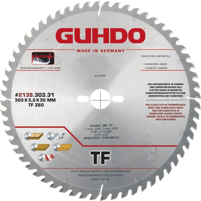 HW-TF-Kreissägeblatt Piano plus 303x3,2x30 mm WZ60 tf - Guhdo