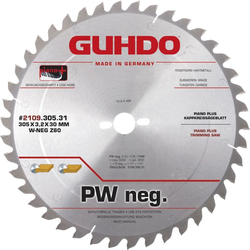 HW-Piano plus Kappkreissägeblatt 350x3,6x30 mm Z42 WZ-neg. - Guhdo