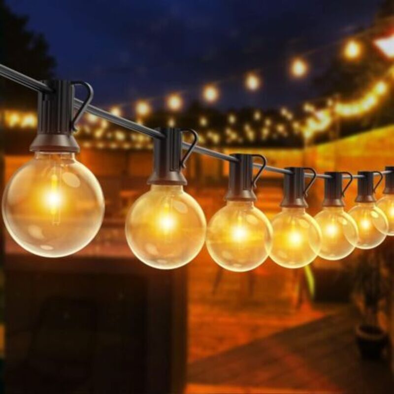 Lichterkette für den Außenbereich, 30 m LED-Lichterkette mit 50 + 2 bruchsicheren Glühbirnen, IP44 wasserdichte LED-Lichterkette für Terrasse,