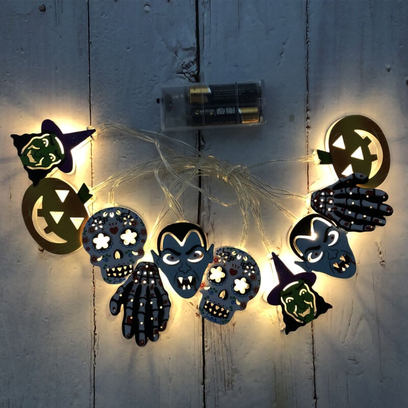 Halloween Kürbis LED Lichterketten Punk Hexe Totenkopf Laterne Dekoration für Karneval Party Garten Festival YMYNY