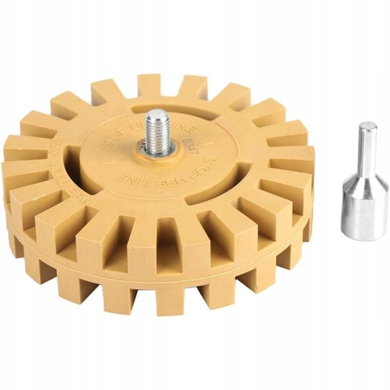 Gummischeibe / Scheibe zum Entfernen von Kleber von „Blumen“-Felgen, 100 mm + Adapter für einen Schraubendreher