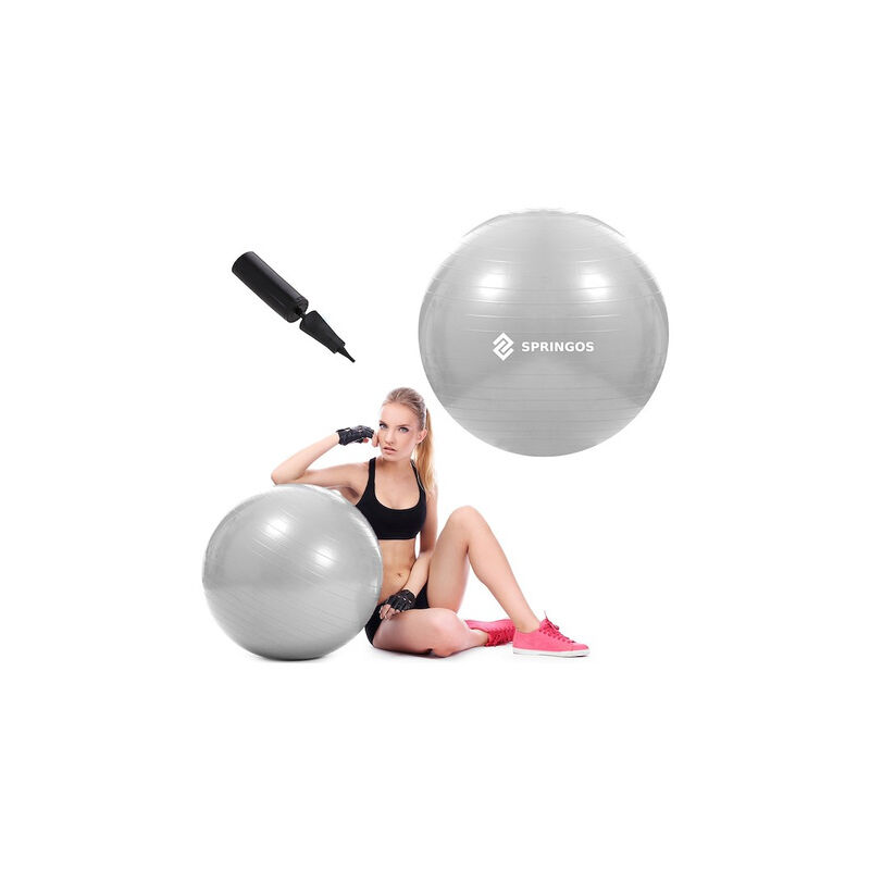 Gymnastikball zur Rehabilitation und Fitnessübungen, 75 cm, grau, mit Pumpe.