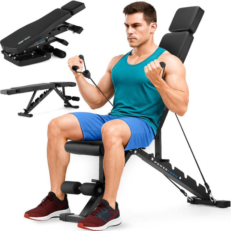 GYMTEK Hantelbank Fitnessbank Trainingsbank Schrägbank Verstellbar 2 Widerstandsbändern