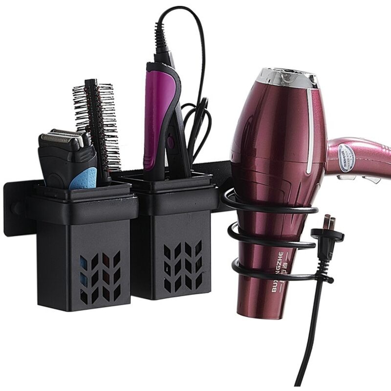 Haartrocknerhalter, Aluminium-Haarglätterhalter mit ABS-Aufbewahrung und Kabel-Organizer, multifunktionales Badewannenregal zur Aufbewahrung von