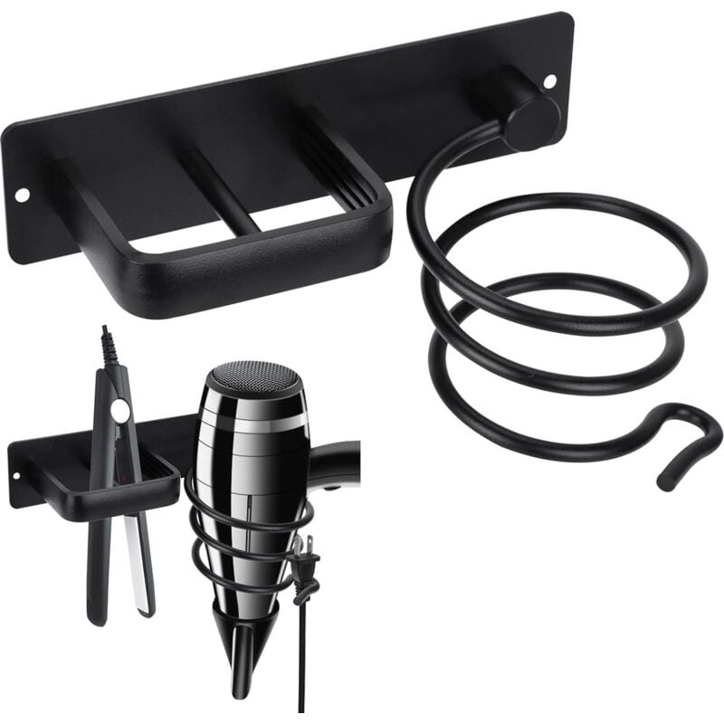 Haartrocknerhalter – Haartrockner und Haartrocknerhalter – praktische Haarglätter-Aufbewahrung – Schwarz