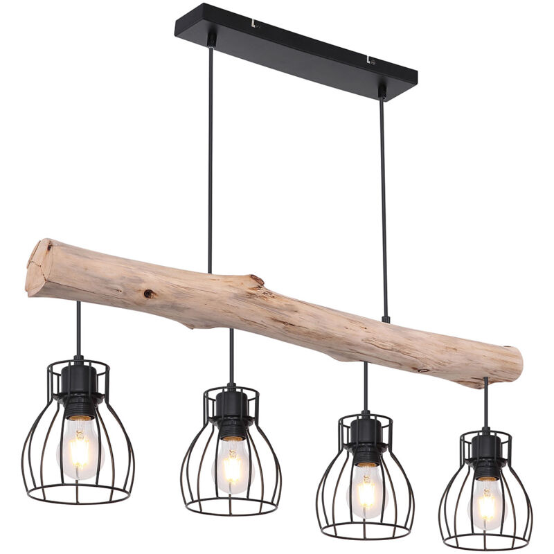 Design Decken Hänge Leuchte Holz Balken Pendel Spot Ess Zimmer Retro Gitter Lampe Globo 15326-4N
