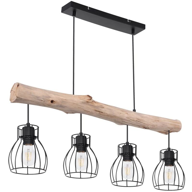Design Decken Hänge Leuchte Holz Balken Pendel Spot Ess Zimmer Retro Gitter Lampe Globo 15326-4N