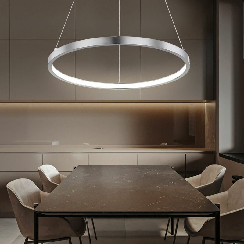 Hängeleuchte led Lampen Ring silber rund Pendelleuchte Wohnzimmer hängend Modern, aus Metall in Nickel-Matt Opal, 1x led 19W 900Lm warmweiß, TxH