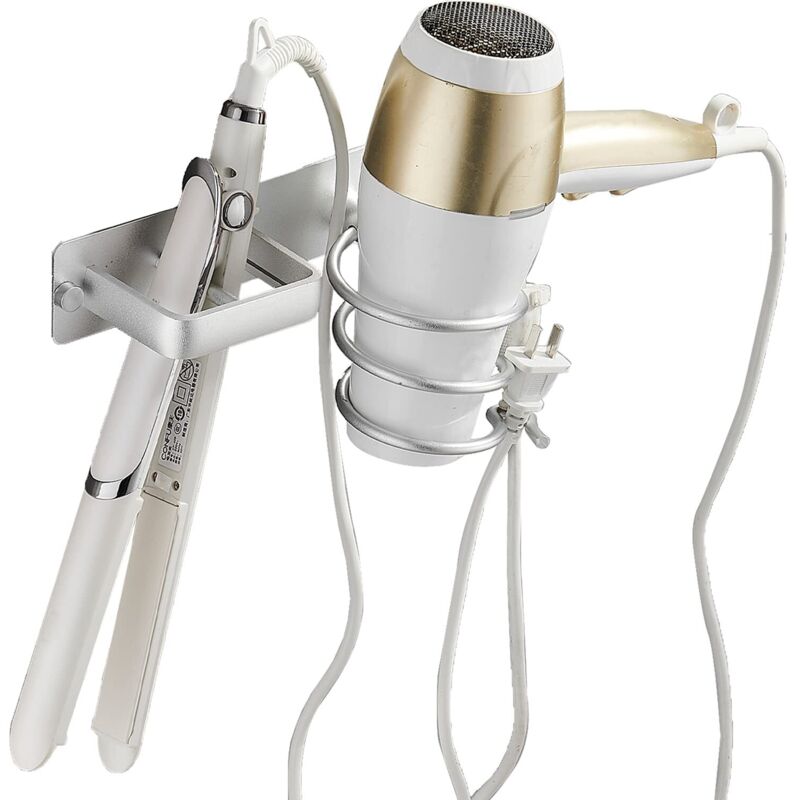 Hair Dryer Holder, Hair Straightener Holder with Cable Tidy, Metal Wall Mounted Holder for Storing Hair Dryer, Straightener, Hairbrushes and