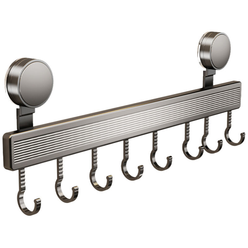 Hakenleiste Küche ohne Bohren mit 8 Haken mit Saugnapf Küchenreling Edelstahl 40 cm Stange für Küchenutensilien Küchenleiste Aluminium Küche