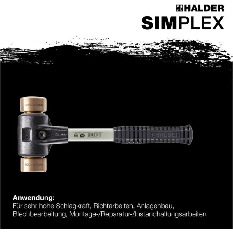 SIMPLEX-Schonhammer, Kupfer mit verstärktem Tempergussgehäuse und Fiberglasstiel D=30 mm 3704.030