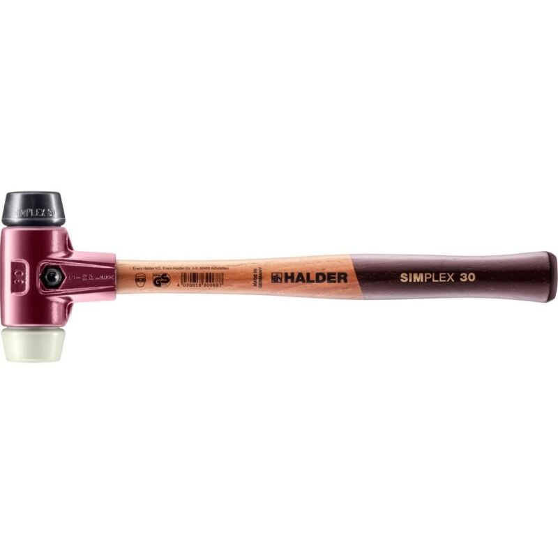 Erwin Halder Kg - SIMPLEX-Schonhammer, Gummikomposition / Nylon mit Tempergussgehäuse und hochwertigem Holzstiel D=30 mm 3028.030