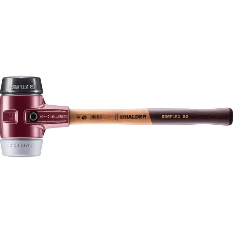 SIMPLEX-Schonhammer, TPE-mid / Gummikomposition mit Tempergussgehäuse und hochwertigem Holzstiel D=80 mm 3023.080