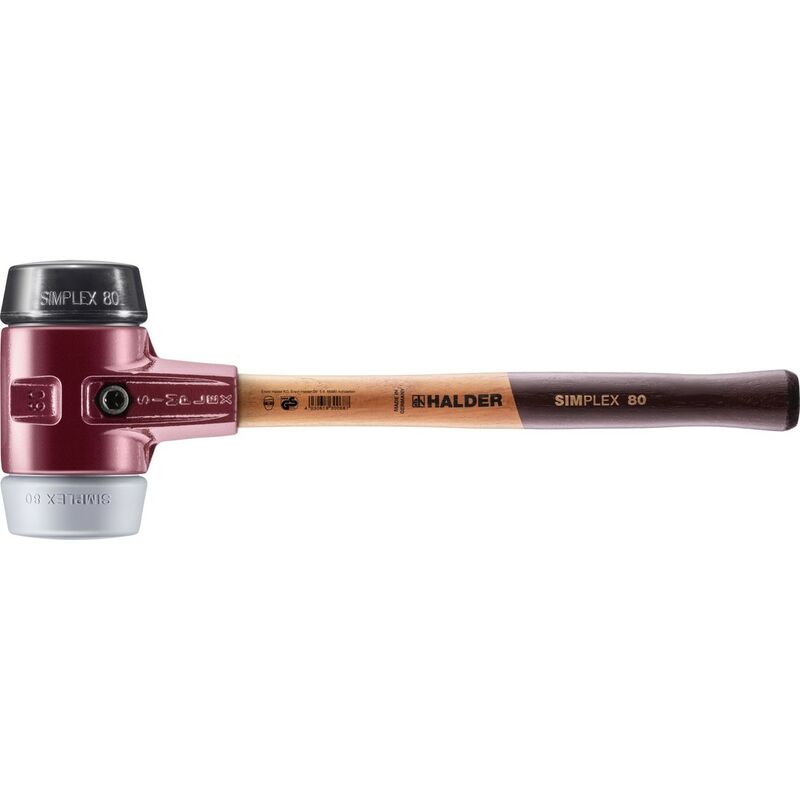 SIMPLEX-Schonhammer, TPE-mid / Gummikomposition mit Tempergussgehäuse und hochwertigem Holzstiel D=80 mm 3023.080
