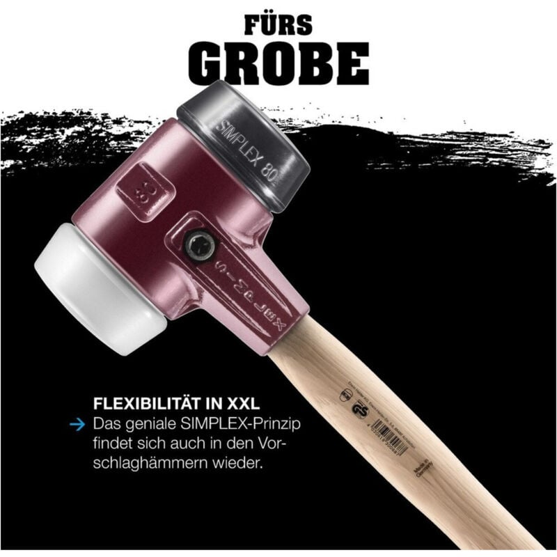 SIMPLEX-Vorschlaghammer, Superplastik, Tempergussgeh., Hickorystiel, ø 125 mm - Halder
