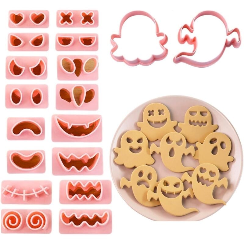 Bluedeer - Halloween-Ausstechformen - 10 Stück 3D-Kunststoff-Pressbare Geister-Halloween-Ausstechformen-Set,